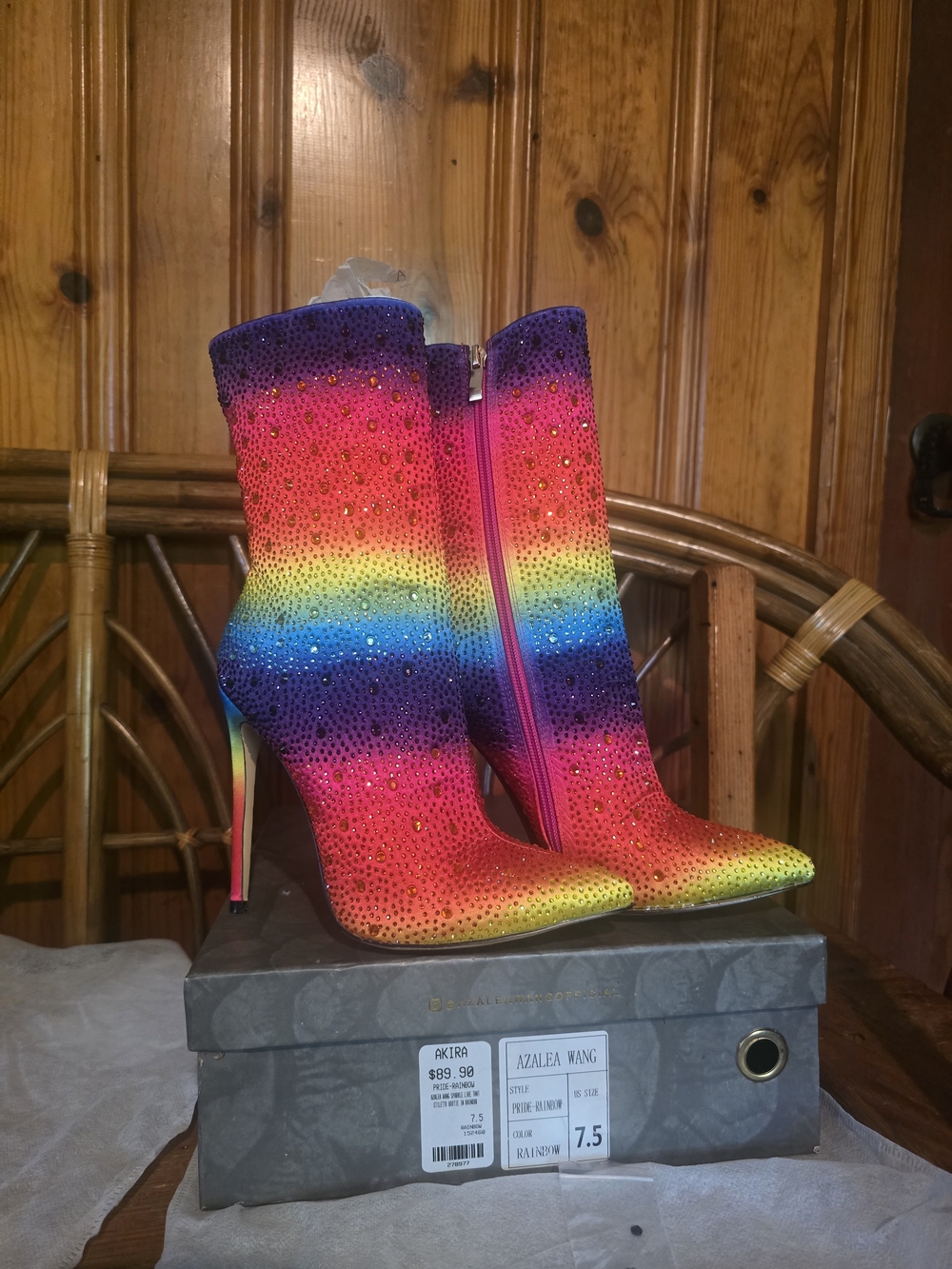 NWT Azalea Wang Rainbow Sequin Ankle Boots - Multicolor